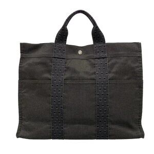 Auth HERMES Her Line Tote MM Gray Polyamide Polyester Tote Bag